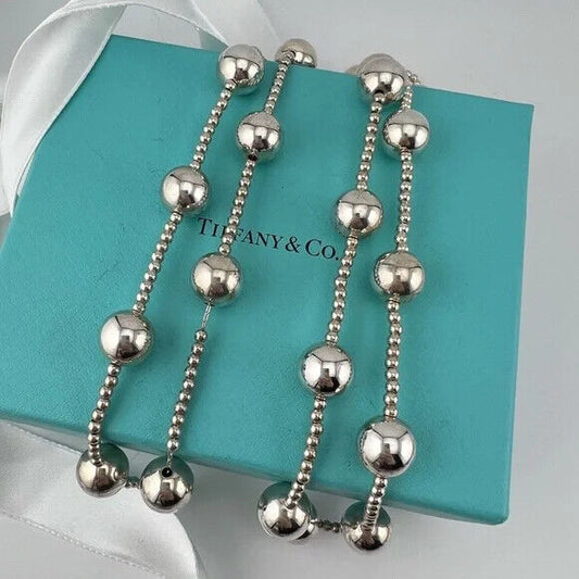 RARE Tiffany & Co. Hardwear Modern Bead Station Necklace Sterling Silver 37” Vtg