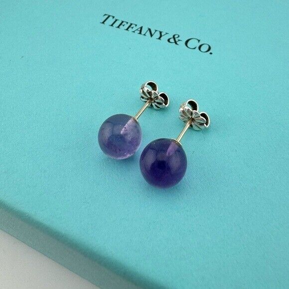 RARE Tiffany & Co. 8mm Amethyst Bead Earrings Sterling Silver