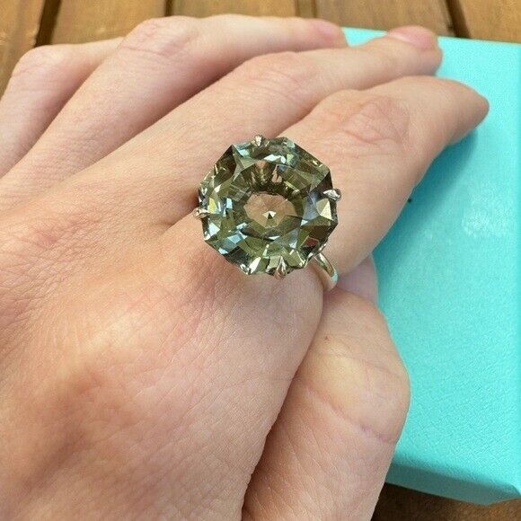 RARE Tiffany & Co. Octagonal Prasiolite Sparkler Silver Retired Size 7.75