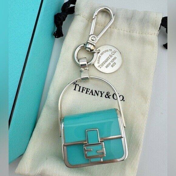 RARE Tiffany x FENDI Pico Baguette Charm in Silver Tiffany Blue Enamel Finish