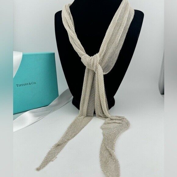 $5900 Tiffany & Co. Elsa Peretti Mesh Scarf Necklace Size Large Sterling Silver