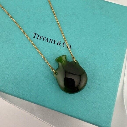 Tiffany & Co. 18k Elsa Peretti Bottle Green Jade Pendant in Yellow Gold