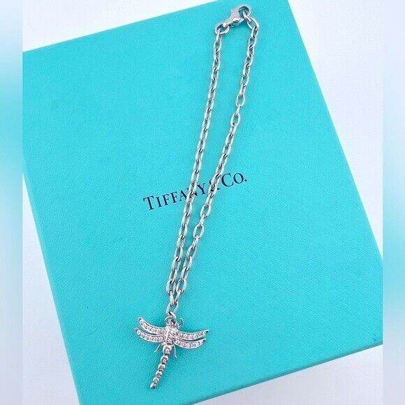 RARE Vtg. Tiffany & Co. Platinum Diamond Dragonfly Bracelet 7.675"