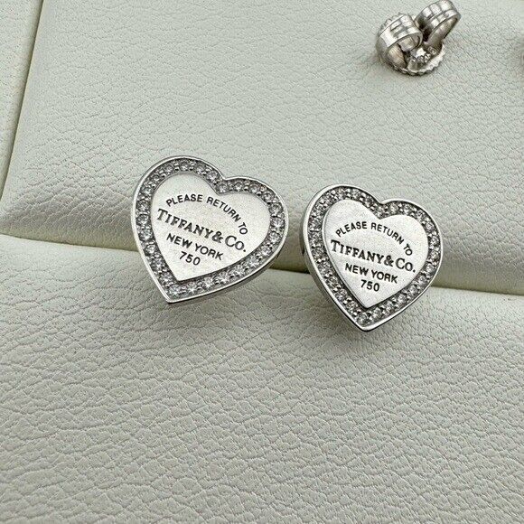 RARE Tiffany & Co. 18k Mini Return to Tiffany Diamond Earrings White Gold