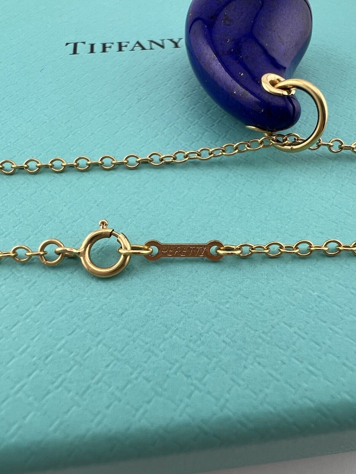 Tiffany & Co. Large Lapis Lazuli Teardrop Necklace 18k Yellow Gold 24"