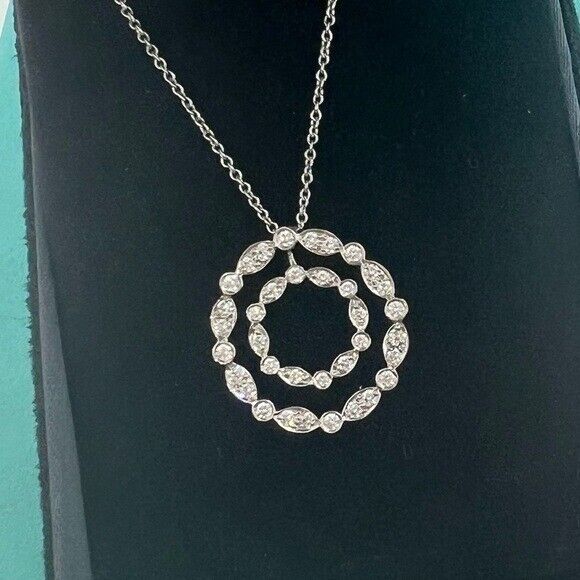 RARE Tiffany & Co Double Circle Jazz Swing Diamond Necklace Platinum .60 TCW