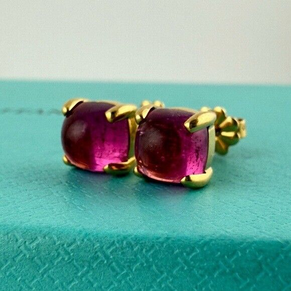 RARE Tiffany & Co Rubellite Sugar Stack Earrings 18k Yellow Gold Paloma Picasso