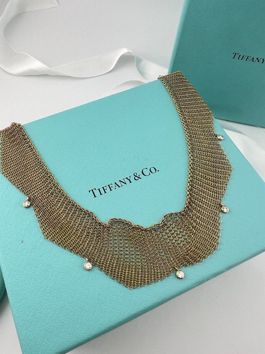 RARE Tiffany & Co. Mesh Necklace with Diamonds Elsa Peretti 18k Yellow Gold