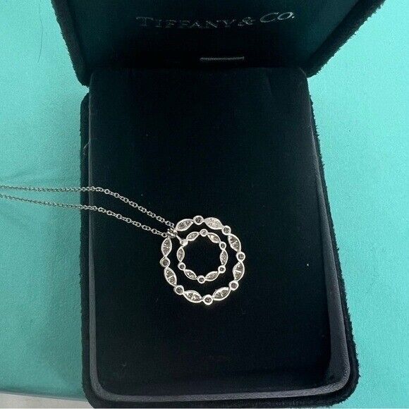 RARE Tiffany & Co Double Circle Jazz Swing Diamond Necklace Platinum .60 TCW