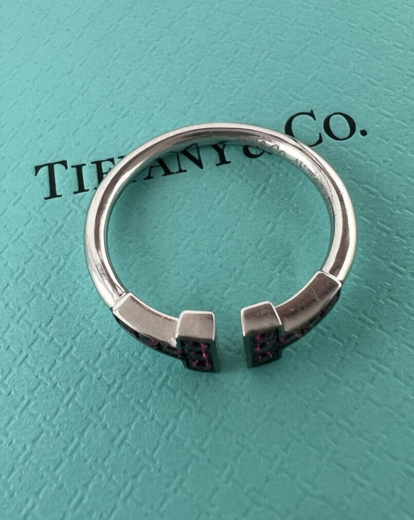 Tiffany & Co. Ruby T Wire Ring 18k White Gold Retired