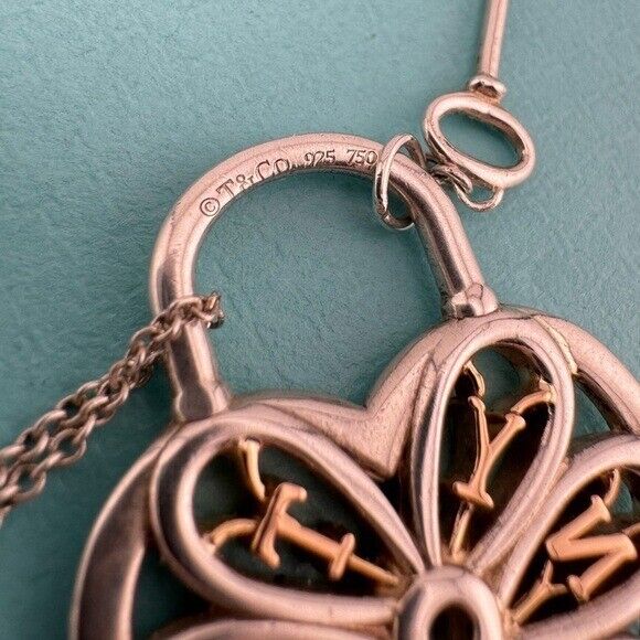 RARE Tiffany & Co. Two-Tone Filigree Heart Necklace 18k and Sterling Silver