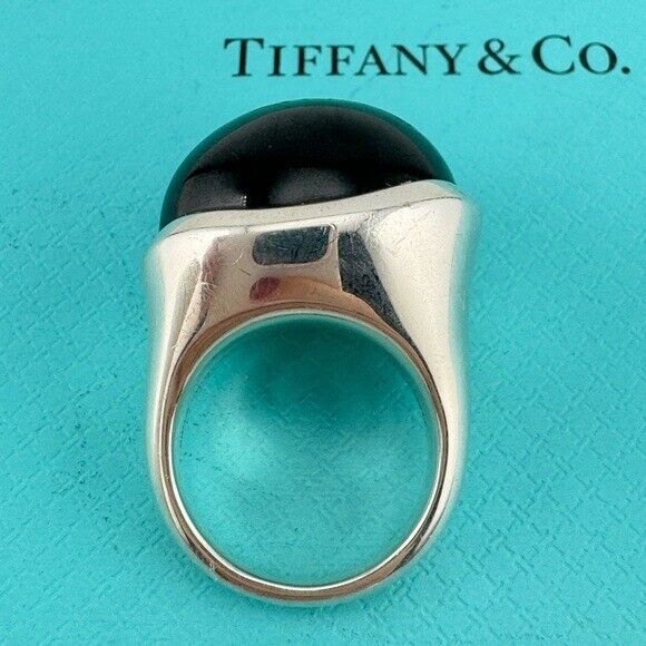 Tiffany & Co. Elsa Peretti 19mm Black Jade Cabochon Ring Sterling Silver