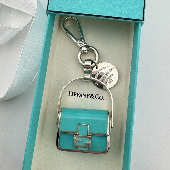 RARE Tiffany x FENDI Pico Baguette Charm in Silver Tiffany Blue Enamel Finish