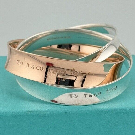 SUPER RARE Tiffany & Co. 1837 Interlocking Rubedo & Silver Bangles Bracelet