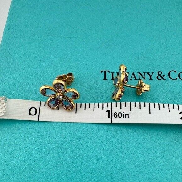 RARE Tiffany & Co. 18k Amethyst Diamond Garden Flower Earrings Yellow Gold