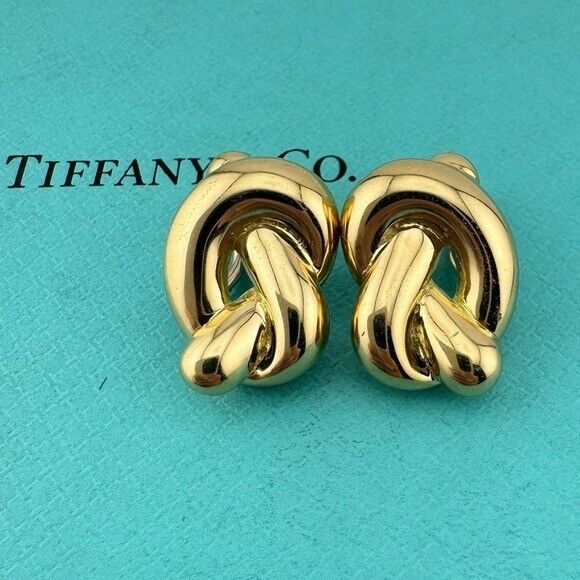 1982 Vintage Tiffany & Co. 18k Pretzel Twist Love Knot Clip Earrings