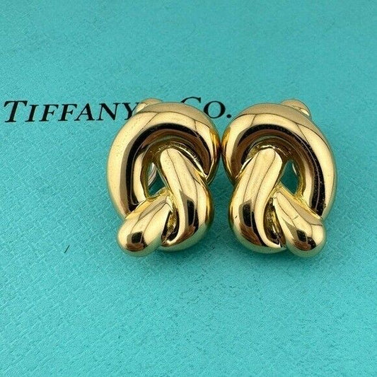 1982 Vintage Tiffany & Co. 18k Pretzel Twist Love Knot Clip Earrings