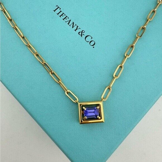 RARE Tiffany & Co. Tanzanite Jewel Box Necklace 17.5" 18k Yellow Gold