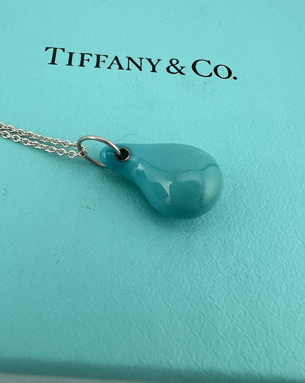 RARE Tiffany & Co. Turquoise Teardrop 16" Sterling Silver Necklace, Elsa Peretti
