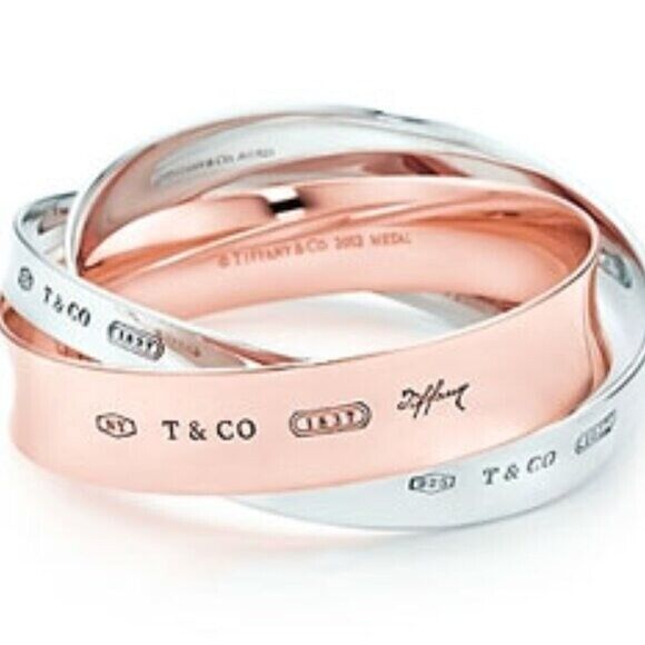 SUPER RARE Tiffany & Co. 1837 Interlocking Rubedo & Silver Bangles Bracelet
