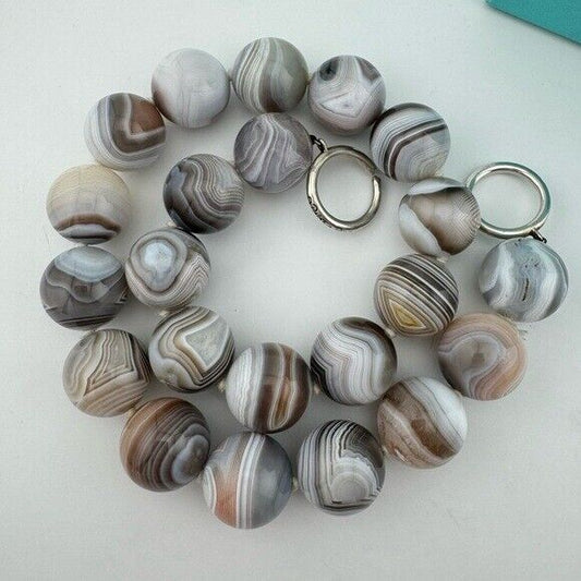 RARE Tiffany & Co. 18mm Banded Agate Gemstone Necklace Paloma Picasso Silver