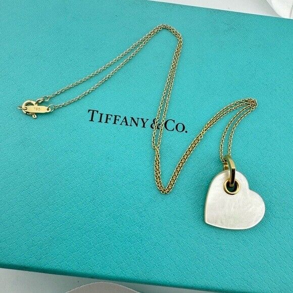 Retired Tiffany & Co. 18k  Mother of Pearl Heart Charm Necklace 16"