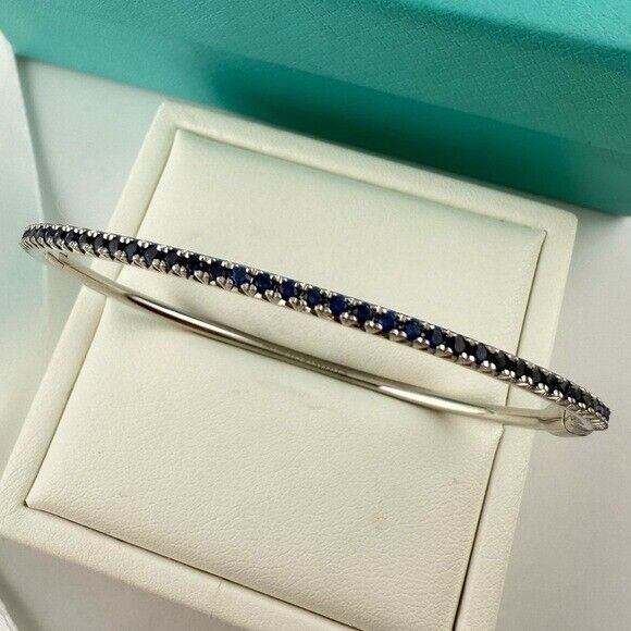 Tiffany & Co. 18k Blue Sapphire Metro Hinged Bangle White Gold
