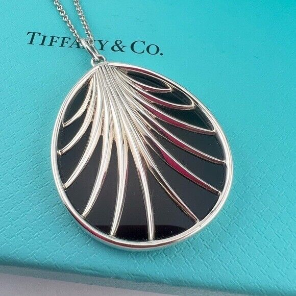 RARE Tiffany & Co. Onyx Villa Paloma Pendant Necklace 30” Sterling Silver