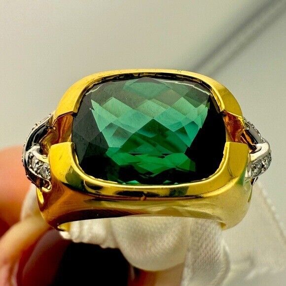 RARE Tiffany & Co. Tourmaline Cocktail Ring with Pave Diamond X Size 5.25 14g