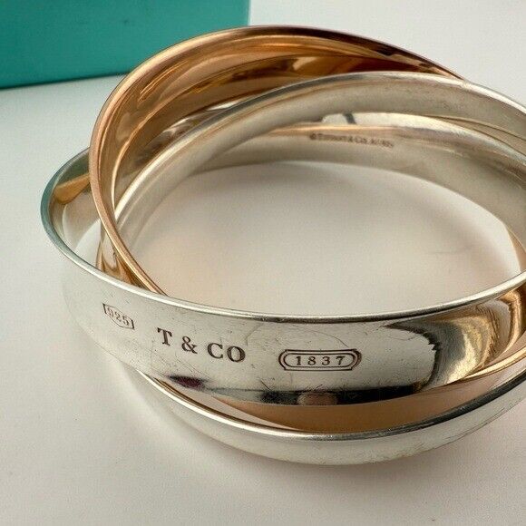SUPER RARE Tiffany & Co. 1837 Interlocking Rubedo & Silver Bangles Bracelet