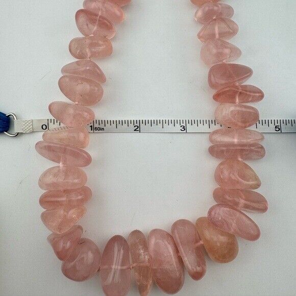 RARE Vtg. Tiffany & Co. Graduated Freeform Rondelle Rose Quartz Bead Necklace