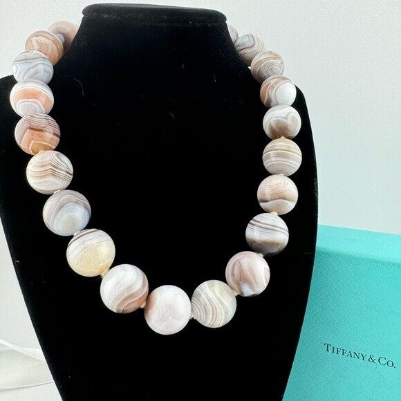 RARE Tiffany & Co. 18mm Banded Agate Gemstone Necklace Paloma Picasso Silver