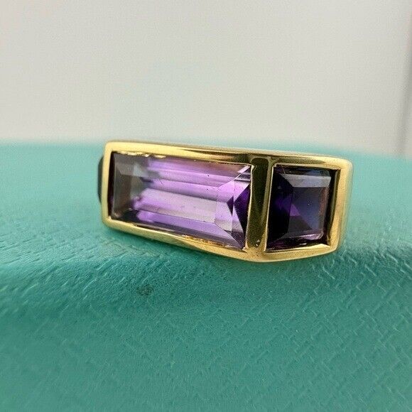 Vintage Tiffany & Co. Baguette Three-stone Ring Amethyst in 18k Yellow Gold 7g