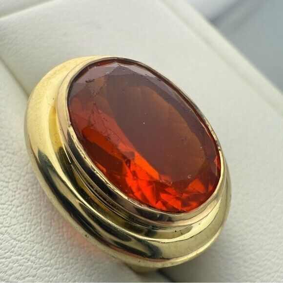 Vintage Tiffany & Co. 18k Fire Opal Cocktail Ring Paloma Picasso Yellow Gold