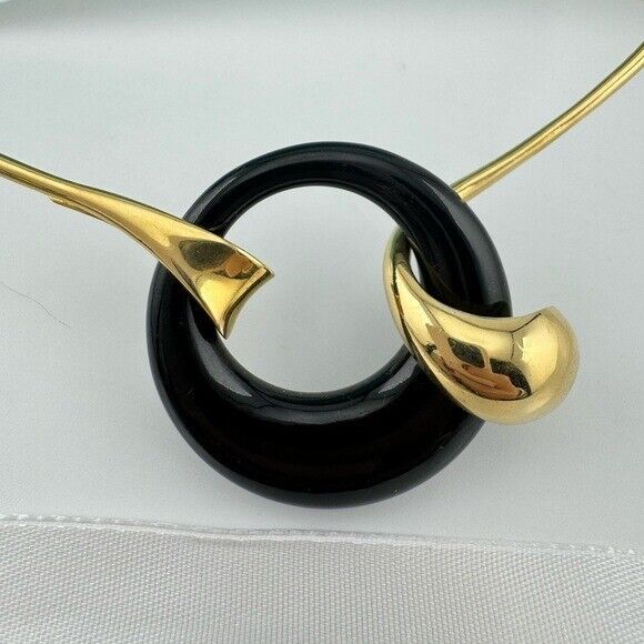Vintage Tiffany & Co. Elsa Peretti 18k Wire Collar Hook with Carved Black Jade