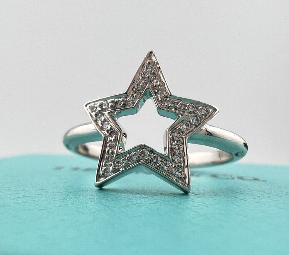 RARE Tiffany & Co. Platinum Star Pave Diamond Ring Size 6