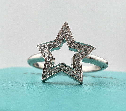 RARE Tiffany & Co. Platinum Star Pave Diamond Ring Size 6