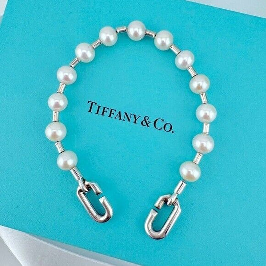 Tiffany HardWear Pearl Bracelet in Silver, 7-8 mm, Size Small (RP $1400)