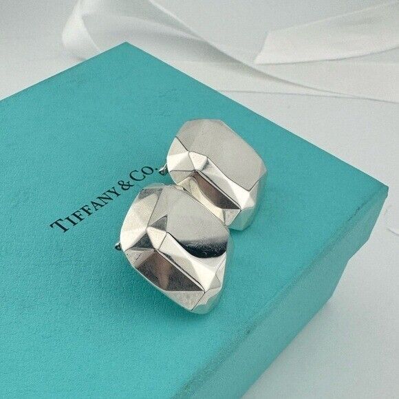 Vtg. Tiffany & Co. Elsa Peretti HUGE Faceted Square Earrings Sterling Silver