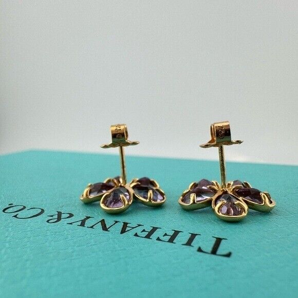 RARE Tiffany & Co. 18k Amethyst Diamond Garden Flower Earrings Yellow Gold