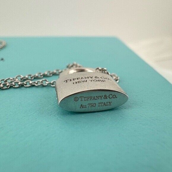 RARE Tiffany & Co. 18k Pave Diamond Padlock Necklace White Gold