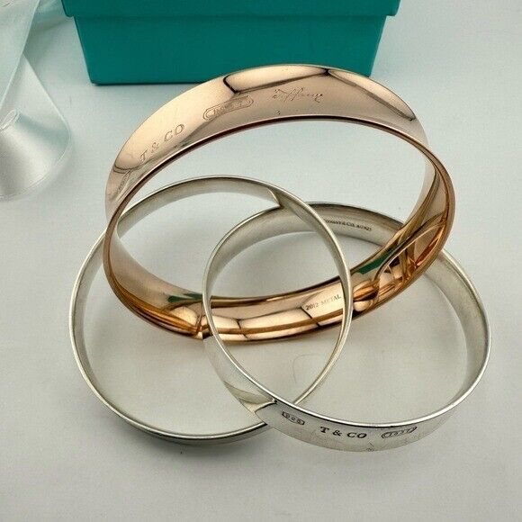 SUPER RARE Tiffany & Co. 1837 Interlocking Rubedo & Silver Bangles Bracelet