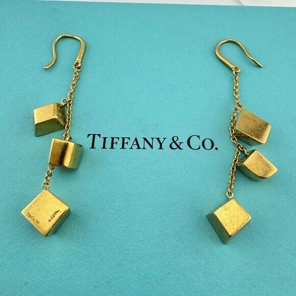 Tiffany & Co. Frank Gehry Torque Drop Earrings 18k Yellow Gold RARE