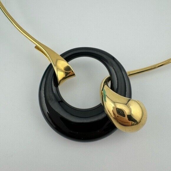 Vintage Tiffany & Co. Elsa Peretti 18k Wire Collar Hook with Carved Black Jade