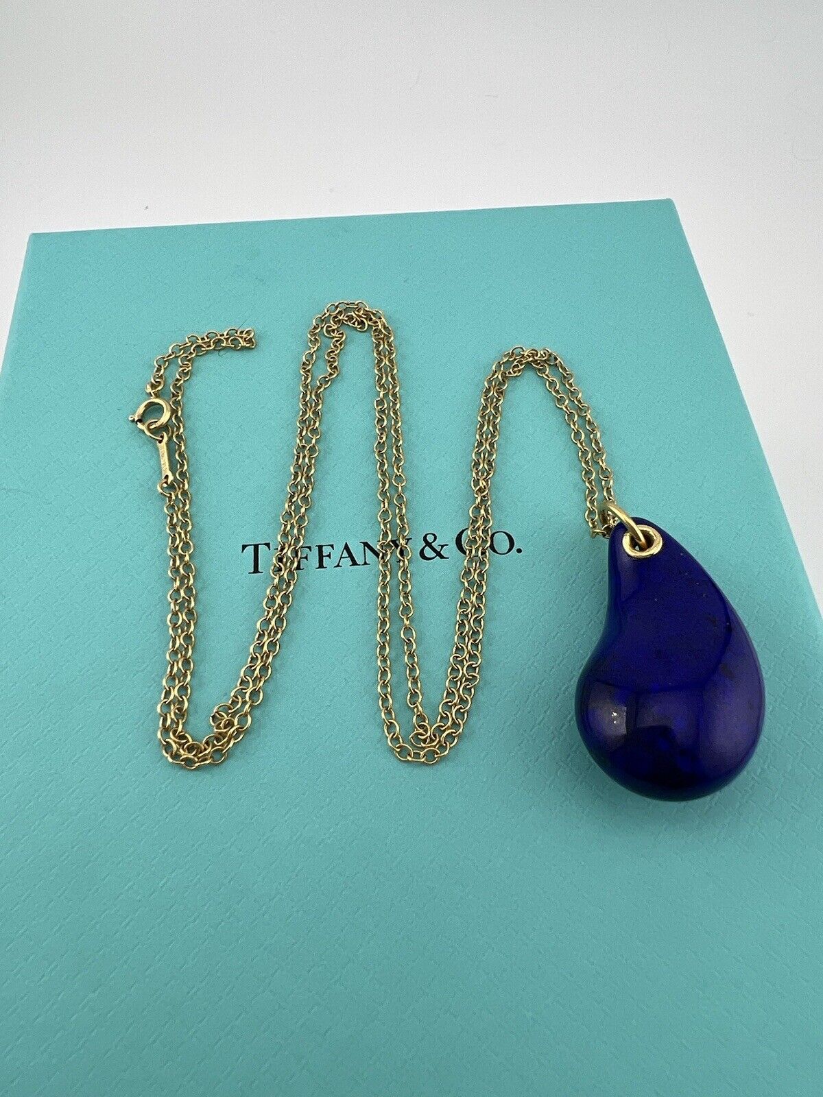 Tiffany & Co. Large Lapis Lazuli Teardrop Necklace 18k Yellow Gold 24"