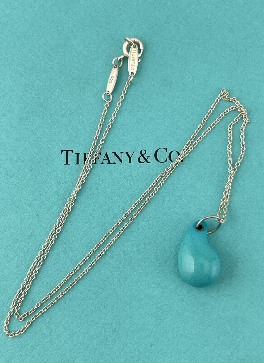 RARE Tiffany & Co. Turquoise Teardrop 16" Sterling Silver Necklace, Elsa Peretti
