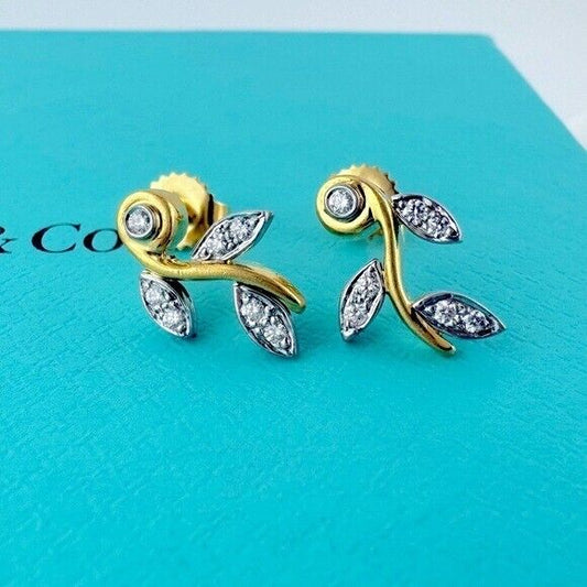 Vintage RARE Tiffany & Co. Vine Garland Earrings Platinum Yellow Gold