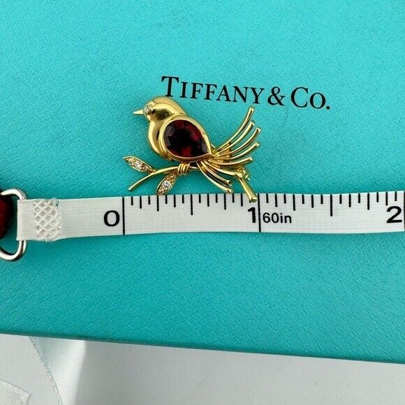 Vintage Tiffany & Co. Garnet Diamond Bird Brooch 18k Yellow Gold from 1988