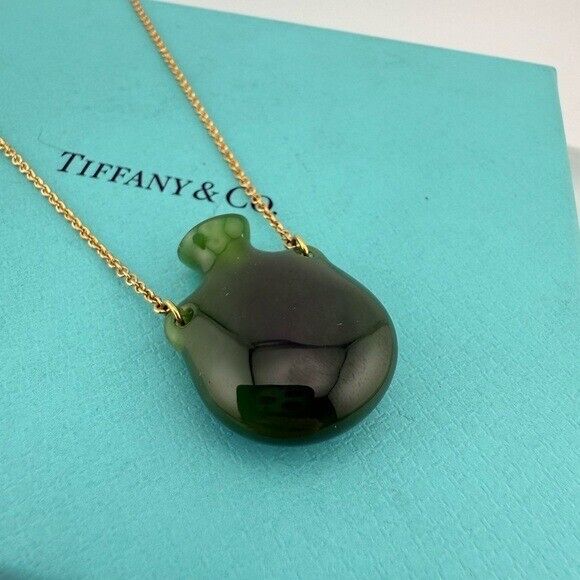 Tiffany & Co. 18k Elsa Peretti Bottle Green Jade Pendant in Yellow Gold