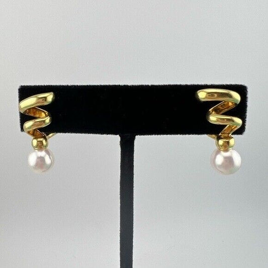 Tiffany & Co. Vintage Corkscrew Twist Spiral Pearl Earrings 18k Yellow Gold